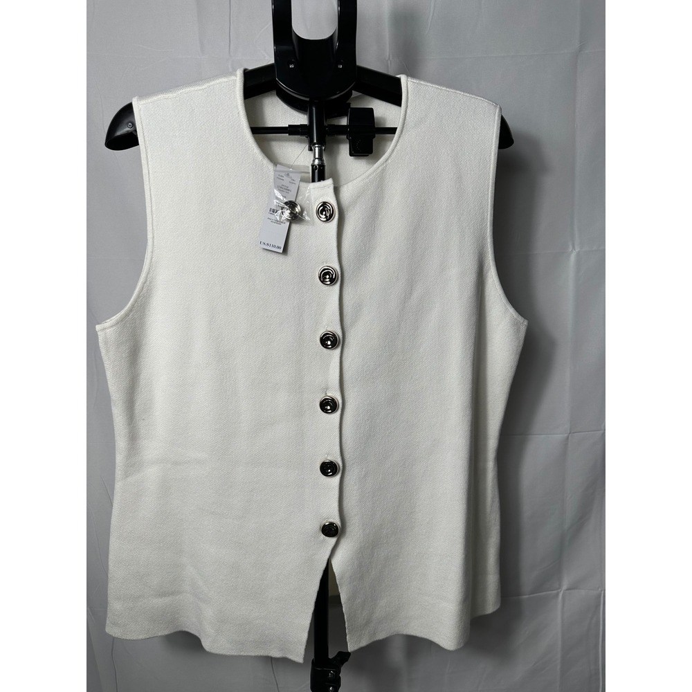 White House Black Market Ecru Silver Button Sweater Vest XL 570410904
